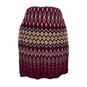 Vintage 90s Wrap Skirt Hippie Burgundy Geometric Print Tie Waist